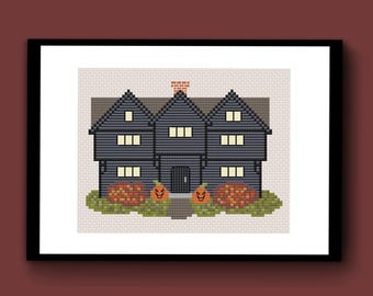 The Salem Witch House Counted Cross Stitch Pattern PDF, Ghost Pumpkin Cross Stitch, Halloween Cross Stitch, Horror Gothic Cross Stitch