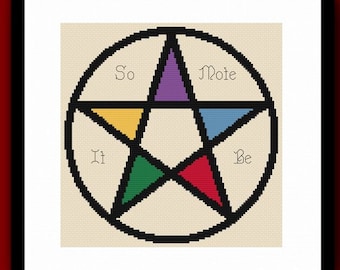 Elemental Pentacle Counted Cross Stitch Pattern PDF, Pentagram Cross Stitch, Occult Wiccan Witchcraft Cross Stitch, Pagan Cross Stitch