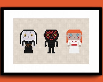 Cute Villains 3 Counted Cross Stitch Pattern PDF, Demon Horror Cross Stitch, Ghost Cross Stitch, Spooky Halloween Cross Stitch