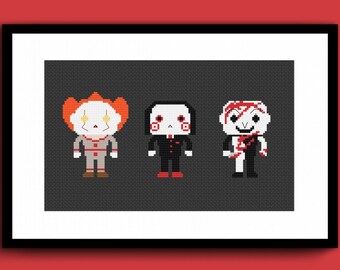 Cute Villains 6 Counted Cross Stitch Pattern PDF, Clown Cross Stitch, Spooky Cross Stitch, Horror Cross Stitch