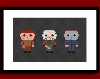 Cute Villains 1 Counted Cross Stitch Pattern PDF, Slasher Horror Cross Stitch, Spooky Cross Stitch