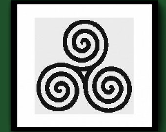 Celtic Triple Spiral Counted Cross Stitch Pattern PDF, Celtic Triskele Stitch, Occult Wiccan Witchcraft Cross Stitch, Pagan Cross Stitch