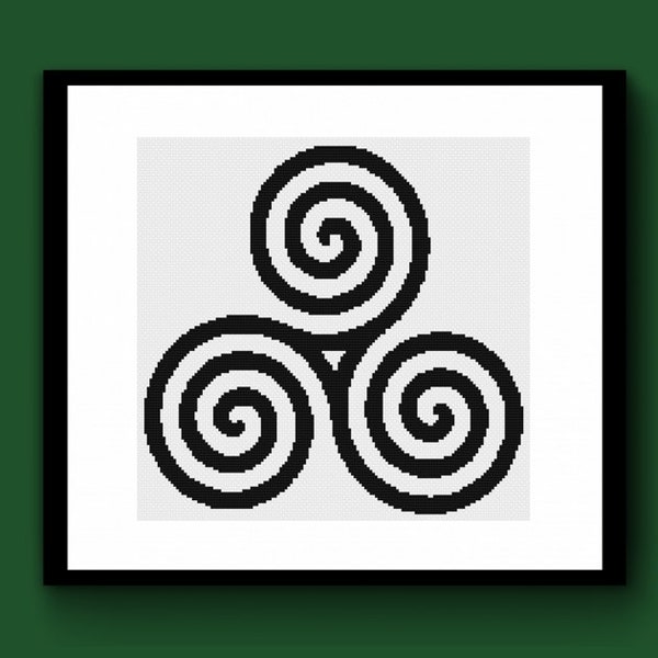 Celtic Triple Spiral Counted Cross Stitch Pattern PDF, Celtic Triskele Stitch, Occult Wiccan Witchcraft Cross Stitch, Pagan Cross Stitch