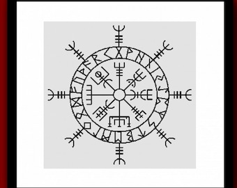 Vegvisir And Helm Of Awe Counted Cross Stitch Pattern PDF, Viking Compass Cross Stitch, Nordic Cross Stitch, Norse Pagan Cross Stitch