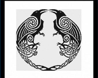 Odin's Ravens Counted Cross Stitch Pattern PDF, Huginn and Muninn Cross Stitch, Nordic Icelandic Cross Stitch, Norse Pagan Cross Stitch