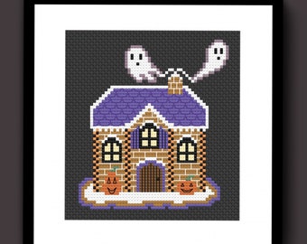 Cute Spooky Gingerbread House Counted Cross Stitch Pattern PDF, Christmas Cross Stitch, Halloween Cross Stitch, Horror Gothic Cross Stitch