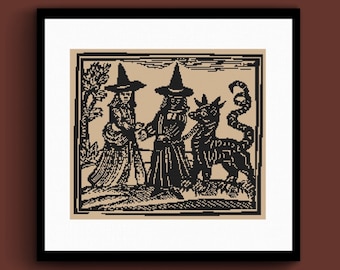 Witch Meeting Witch (1720) Woodcut Cross Stitch Pattern, Witch Cross Stitch, Spooky Cross Stitch, Satanic Cross Stitch, Devil Cross Stitch