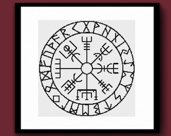 Vegvisir Counted Cross Stitch Pattern PDF, Viking Compass Cross Stitch, Nordic Icelandic Cross Stitch, Norse Pagan Cross Stitch