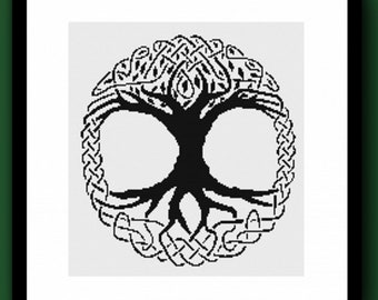 Patrón de punto de cruz del Árbol de la Vida en PDF, punto de cruz celta, punto de cruz de brujería wiccana oculta, punto de cruz pagano