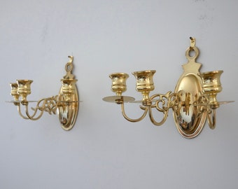 Pair of 3 Arm Vintage EB Baldwin Brass Candlestick Sconces | Colonial Solid Brass Wall Candelabras [FREE SHIPPING]