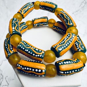 African beads in mustard grey and brown hues