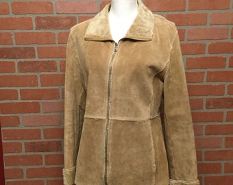 GUESS Womens Leather Suede Jacket Tan Coat Size M Etsy
