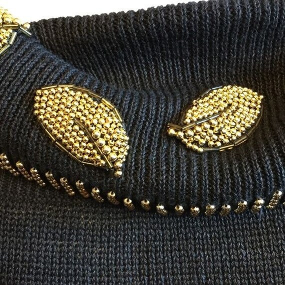 Victoria Harbour black gold beaded sweater L - image 4