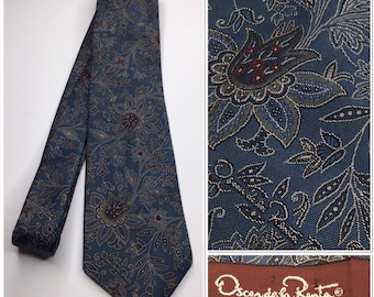 Elegancki krawat męski w stylu vintage Oscar De La Renta z jedwabiu w stylu paisley, stare pieniądze