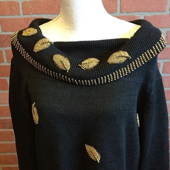 Victoria Harbour black gold beaded sweater L - image 3