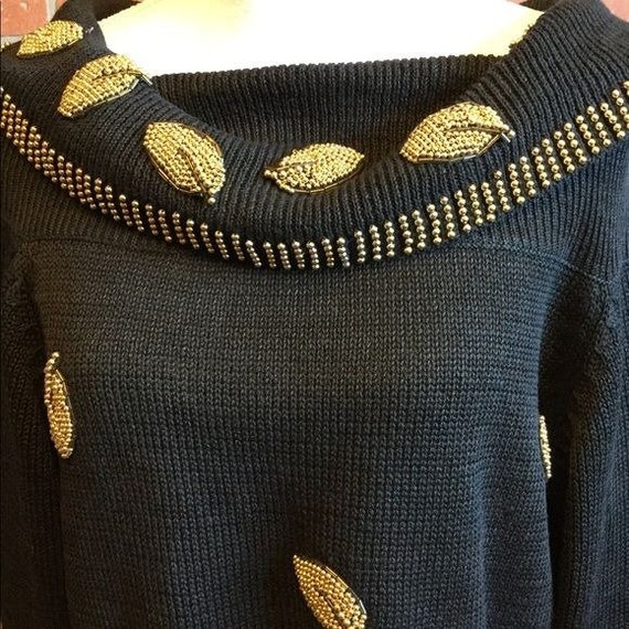 Victoria Harbour black gold beaded sweater L - image 2