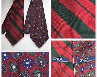 Vintage Polo Ralph Lauren Męskie jedwabne krawaty Zestaw 2 krawatów Old Money Preppy