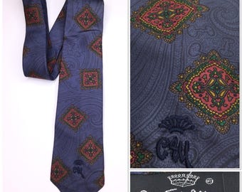 Countess Mara Mens Blue Paisley Silk Tie Made In USA Vintage Grandpa Necktie