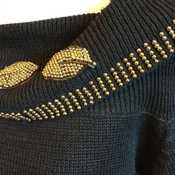 Victoria Harbour black gold beaded sweater L - image 5