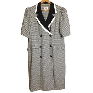 Vintage jaren 80/90 geruite double-breasted jurk in zwart-wit, maat L, klassieke Old Money-stijl.