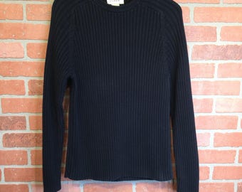 Vintage J Crew Ribbed Cotton Sweater Black Long Sleeve Crewneck Womens Size L