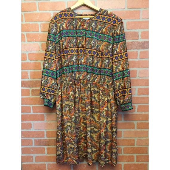 Vintage 70s 80s Lady Carol Paisley Striped Bishop… - image 1