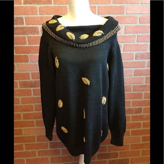 Victoria Harbour black gold beaded sweater L - image 1