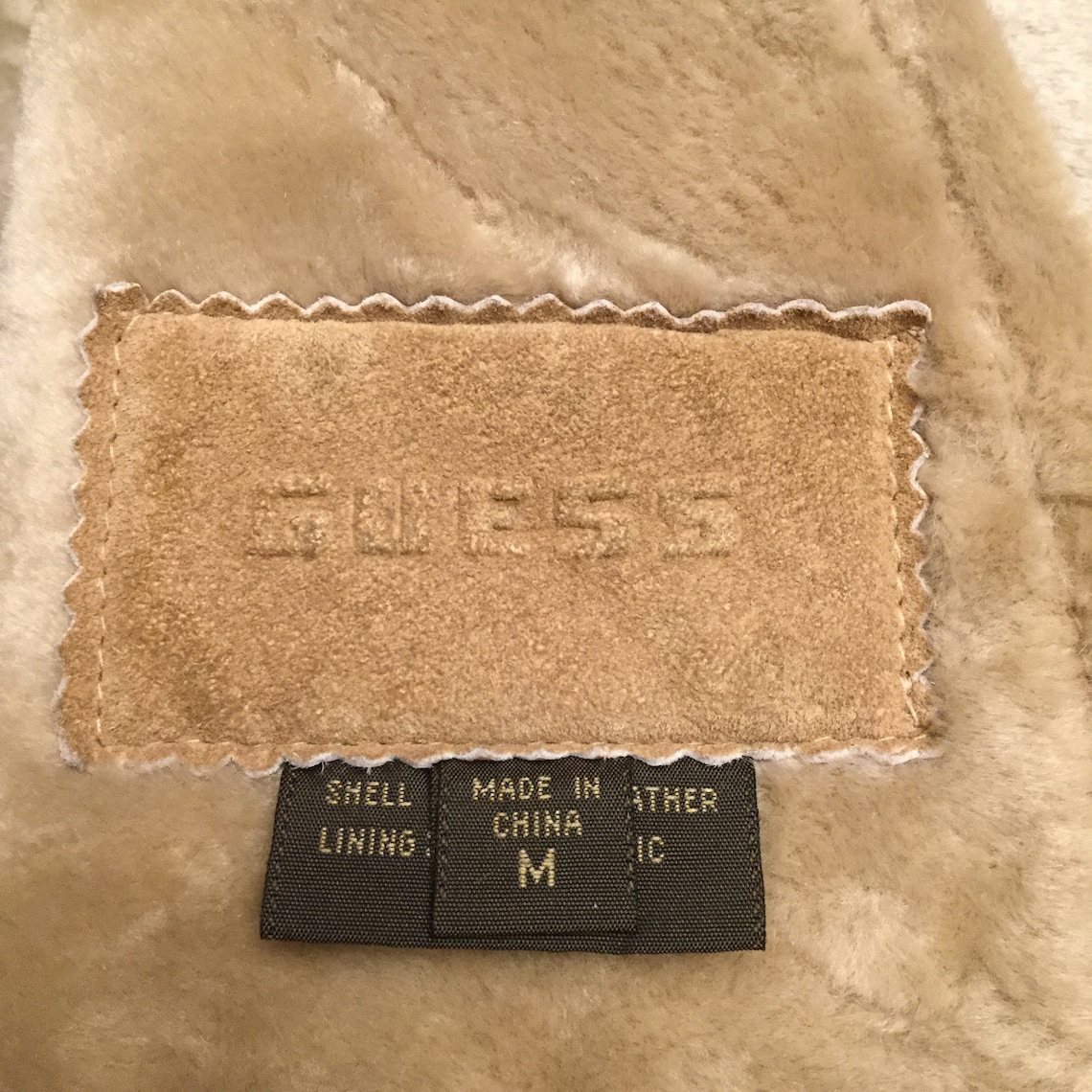 GUESS womens leather suede jacket tan coat size M Etsy.de