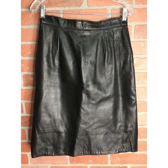 Vintage Firenze Womens Leather Skirt Black Size 1… - image 1
