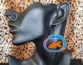 Boucles d'oreilles poisson rouge dans son bocal