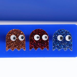 Broche pin badge Pac-man en de geesten glitter stijl 80&#39;s nerd handgemaakt