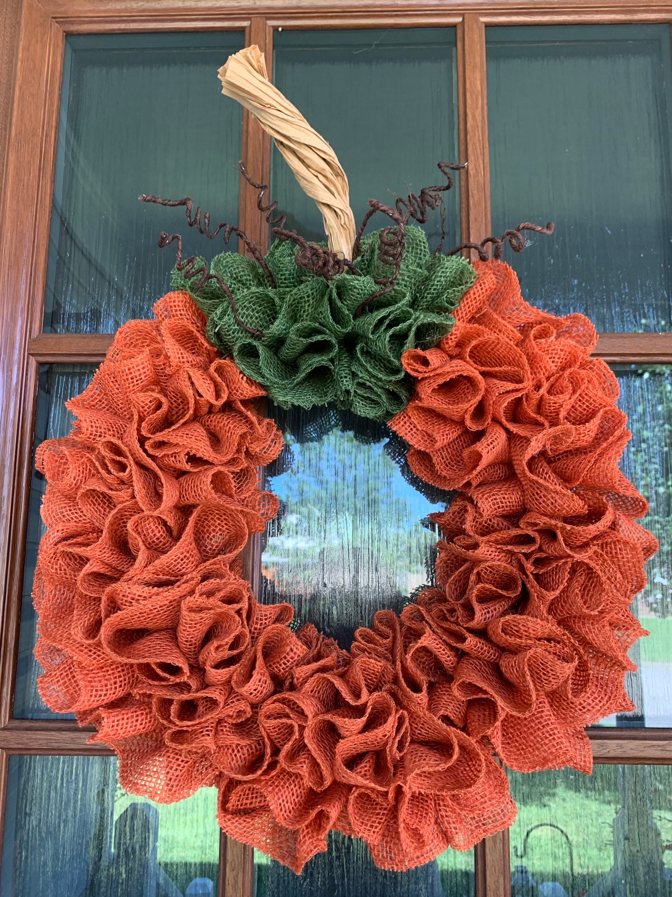 Burlap Pumpkin Wreath, Orange Green Ruffles, Fall Door Decor - Etsy