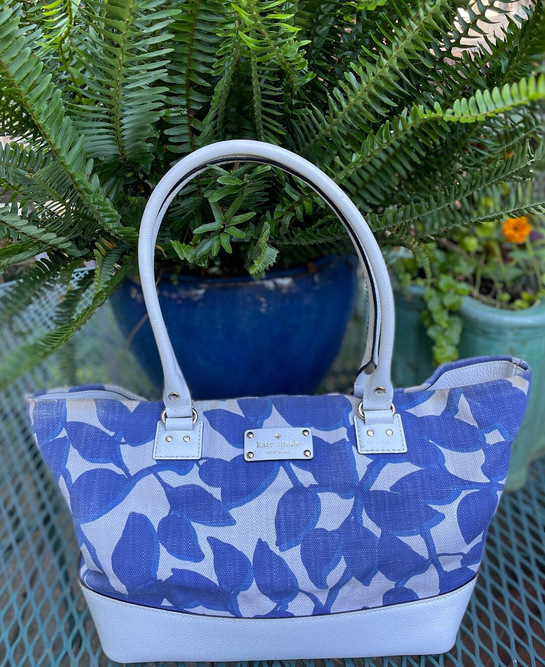 Kate Spade Vintage Blue & White Satchel Shoulder Bag With Etsy