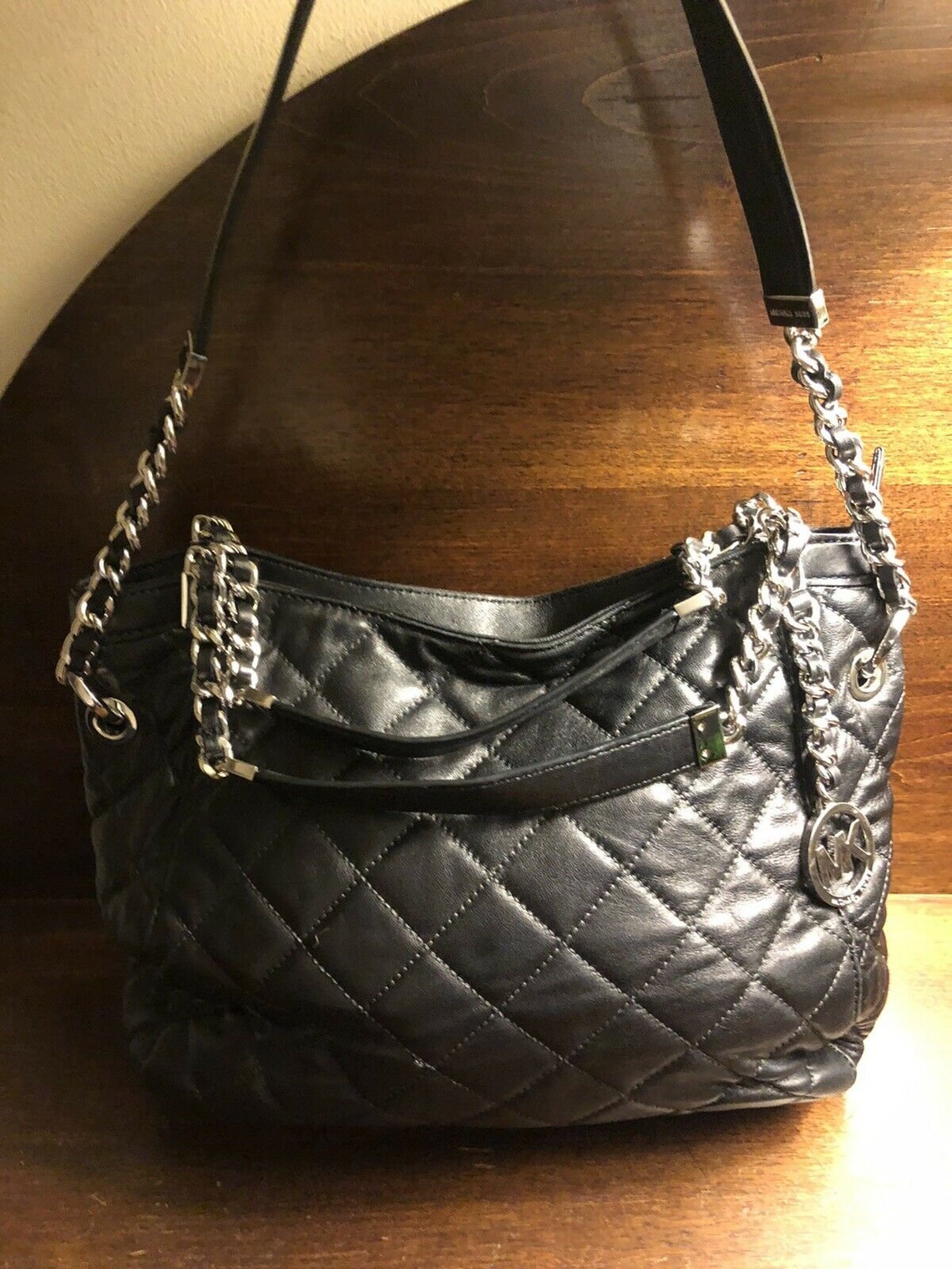 Michael Kors Black soft quilted handbag silver hardware Etsy