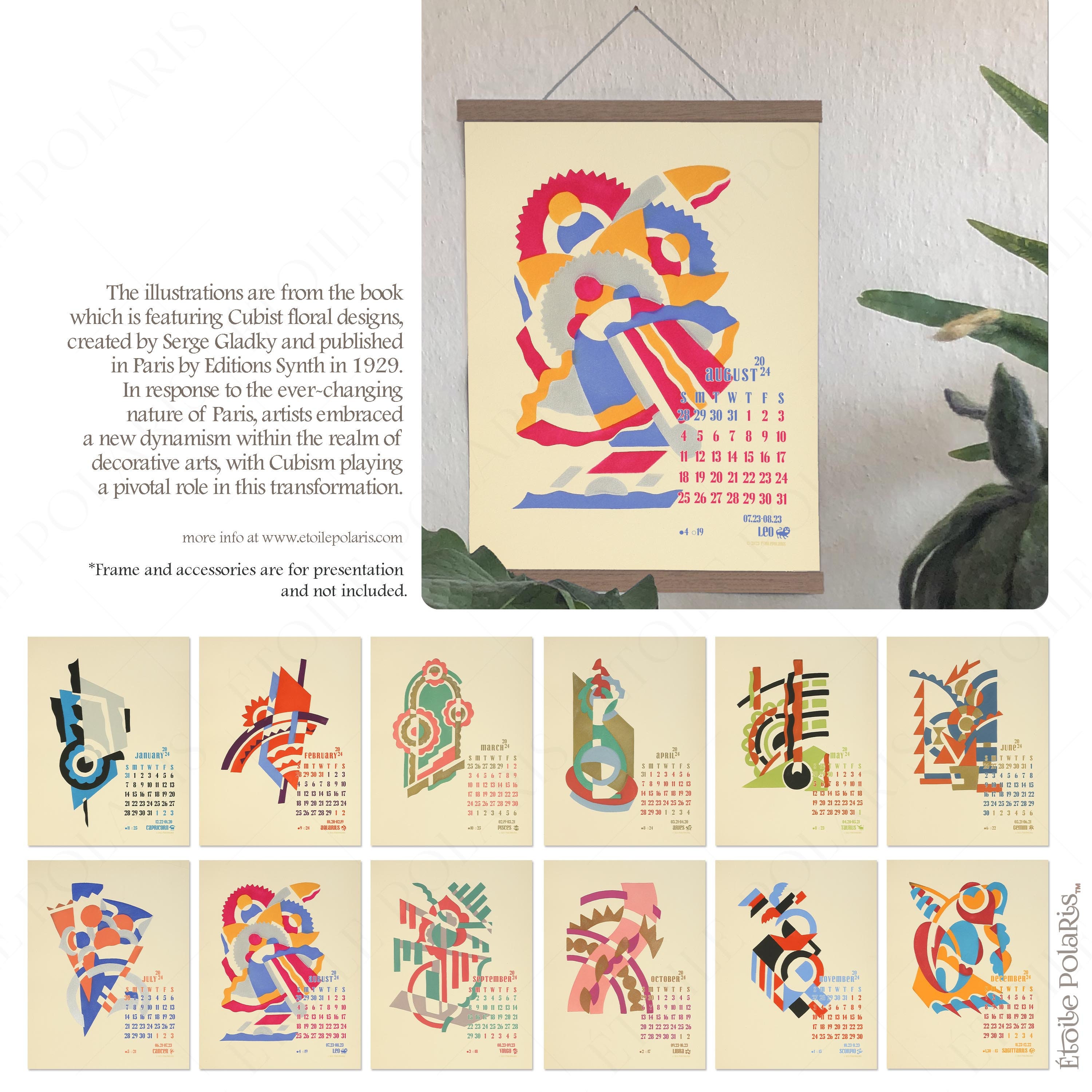 Printable Abstract Art Calendar 2024 / Digital Monthly Wall Etsy