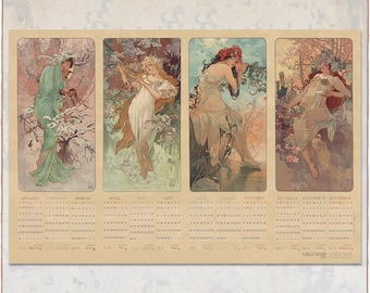 Mucha Art Nouveau 2027 Calendar: "Les Saisons" Poster Print 1100101-NY