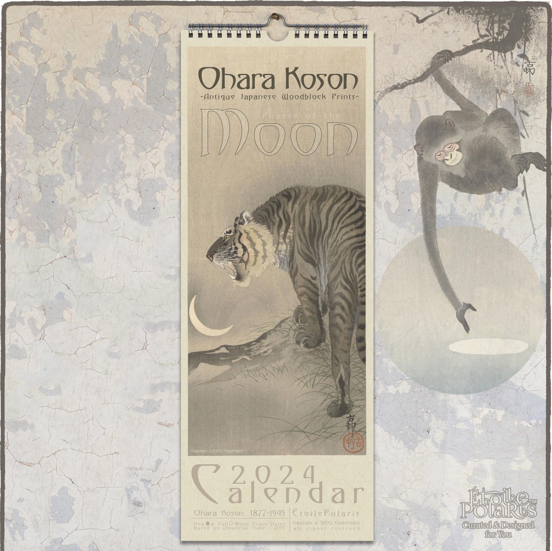 Japanese Art Calendar 2024 phases of the Moon / Wildlife Animals