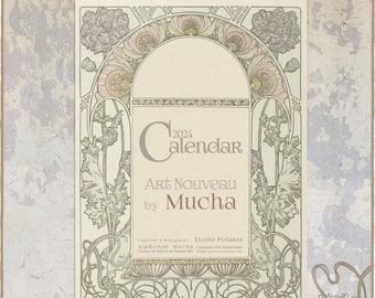 2024 Art Nouveau Calendar / 1900s Art Illustrations by Alphonse Mucha / Antique Floral Monthly Wall Calendar, A3, Tabloid Size Planner