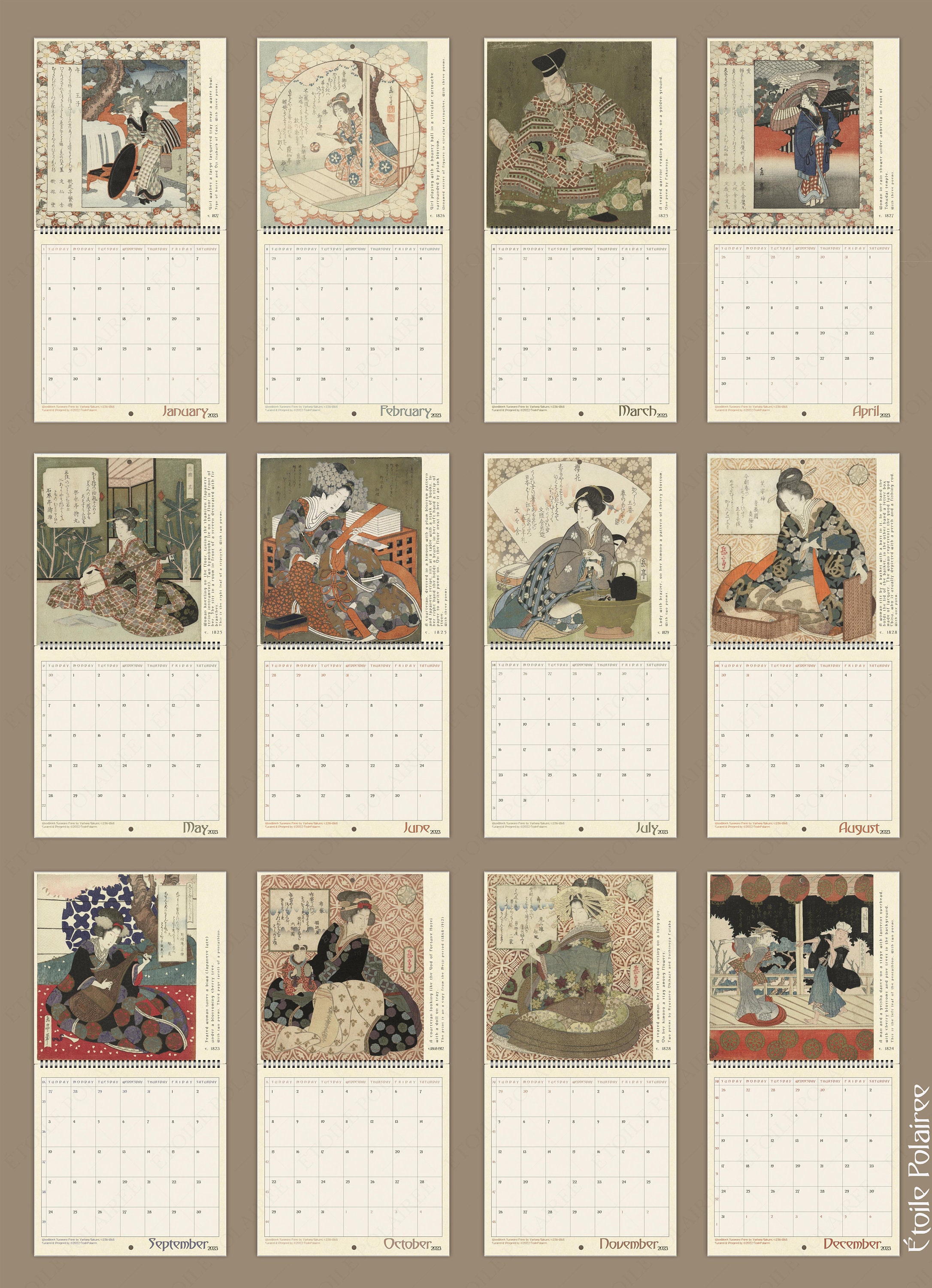 Japanese Art Calendar 2023 surimonos of Yashima Gakutei Etsy