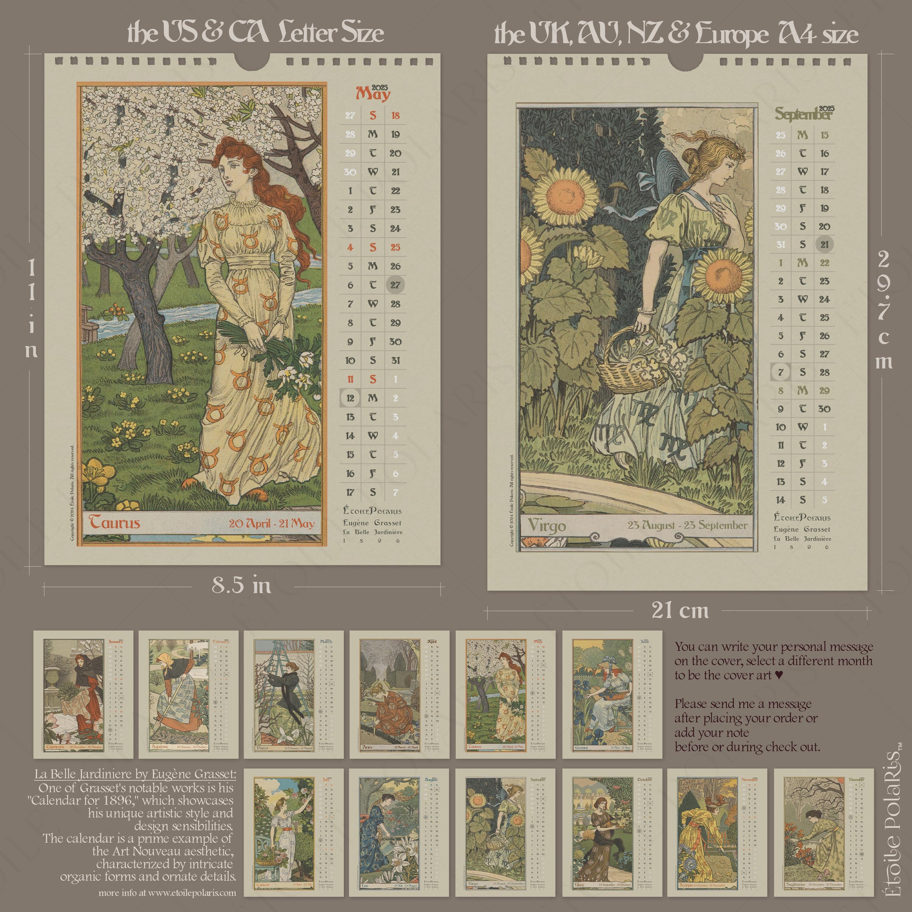 Art Nouveau Calendar 2025 / Gardening Women - La Belle