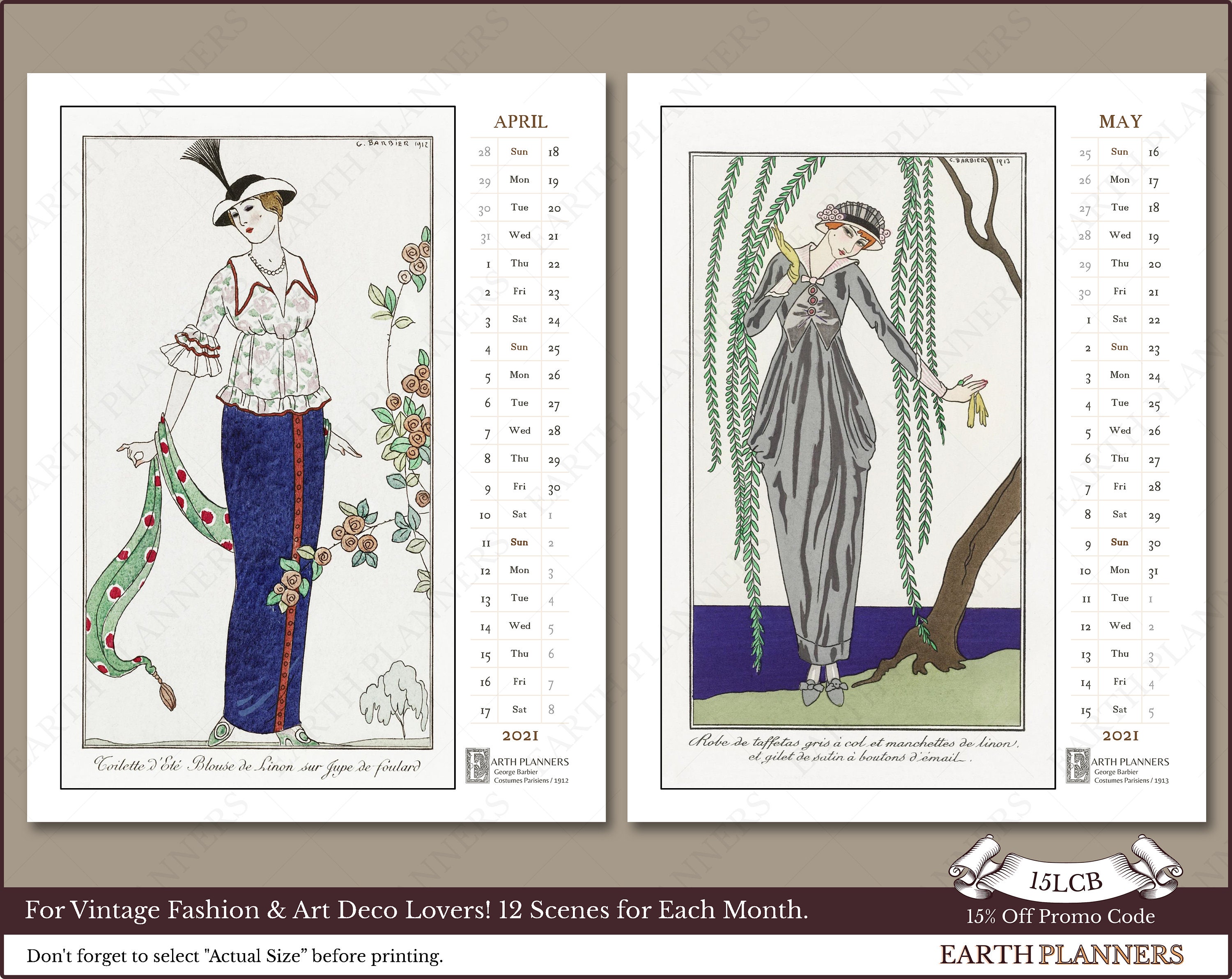 Vintage Fashion Calendar 2021 Printable / 1920s Dress & Art Etsy