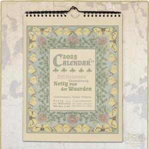 Calendario da parete botanico 2025 "Illustrazioni di piante in stile Art Nouveau di Netty van der Waarden 1903" Calendario mensile floreale