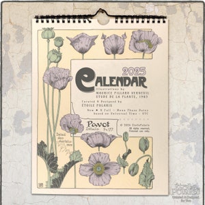 Calendario Botánico 2025-2026 "Ilustraciones de plantas Art Nouveau de Maurice P. Verneuil, 1903" Calendario Floral Mensual de Pared de Medio Año A4, Carta