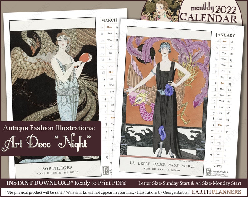 Art Deco Wall Calendar 2022 Printable / 1920s Dress & Antique Etsy
