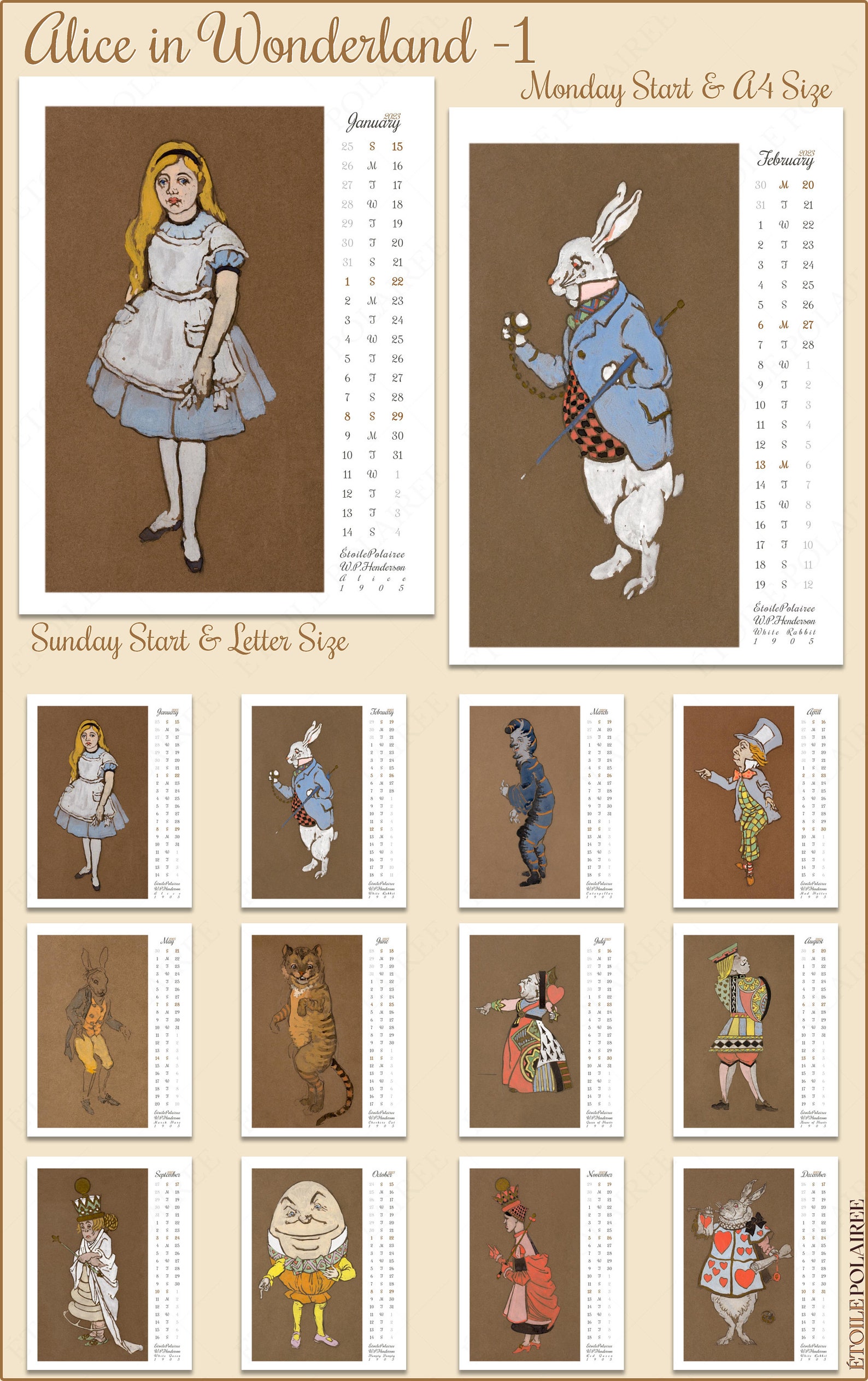 Alice in Wonderland Calendar 2024 / Antique Fairy Tale Etsy