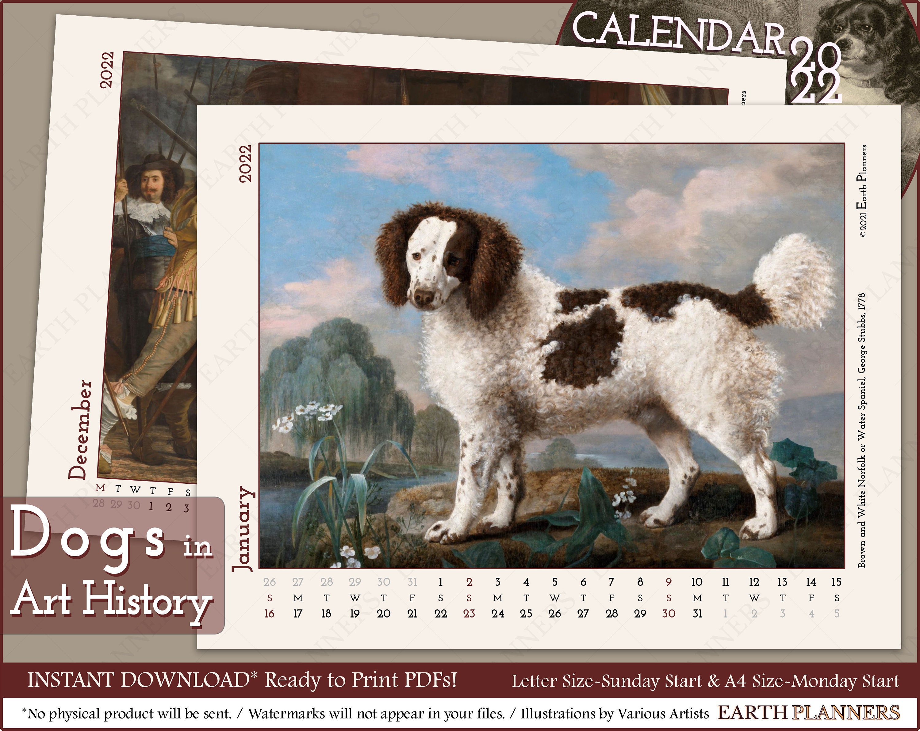 printable dog calendar 2022 instant download pdf monthly etsy