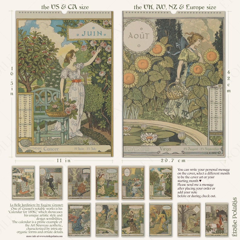 Art Nouveau Poster Calendar 2024 / Gardening Woman Etsy