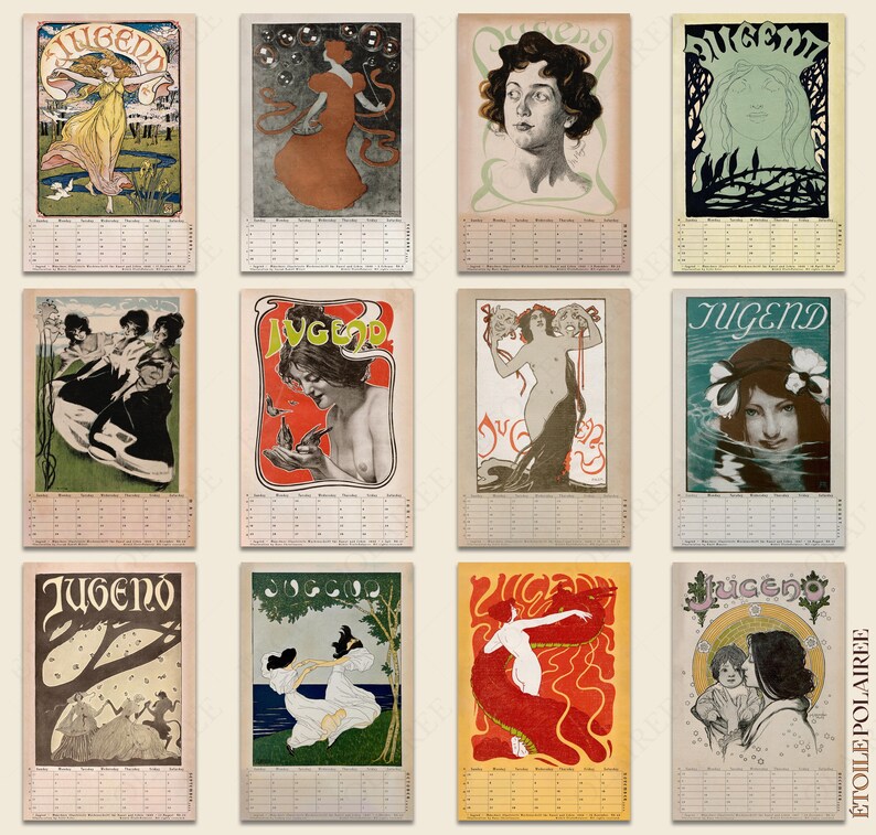 Art Nouveau Calendar 2024 jugend German Arts Magazine Etsy