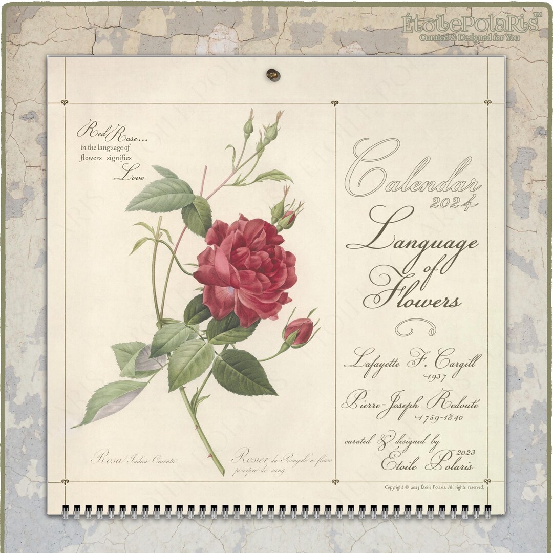 Wall Calendar 2024 Floral Art Floriography Language of Flowers