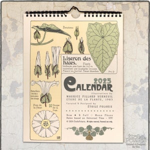 Calendario botánico 2025 "Ilustraciones de plantas Art Nouveau de Maurice P. Verneuil, 1903" Calendario de pared mensual floral A4, tamaño carta